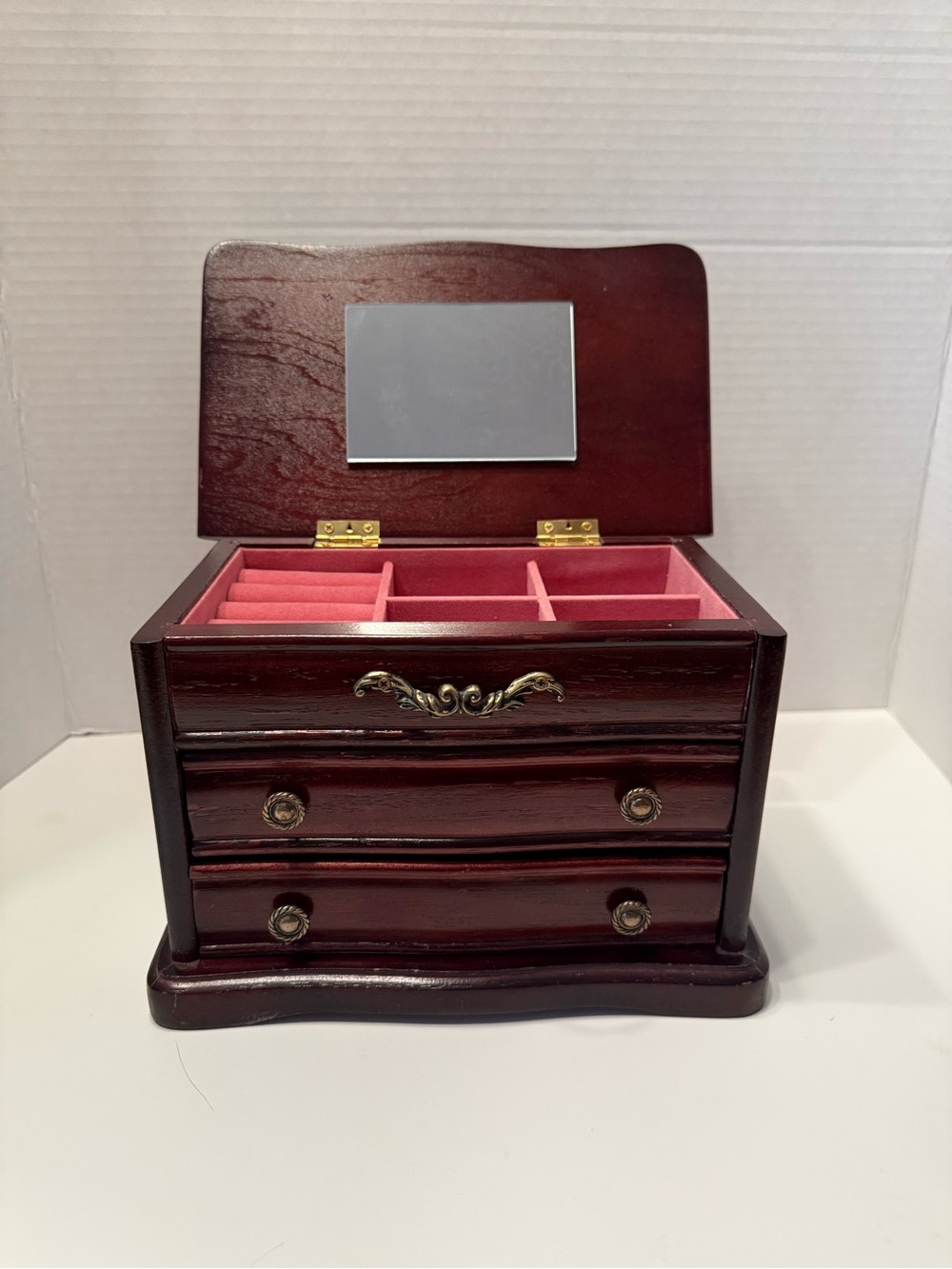 Vintage Styled by Mele Wooden Musical Jewelry Box Velvet Lining Cherry Finish